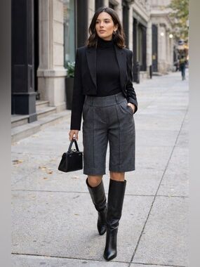 Bebe Gray Pinstripe Cropped Jort Trousers shorts